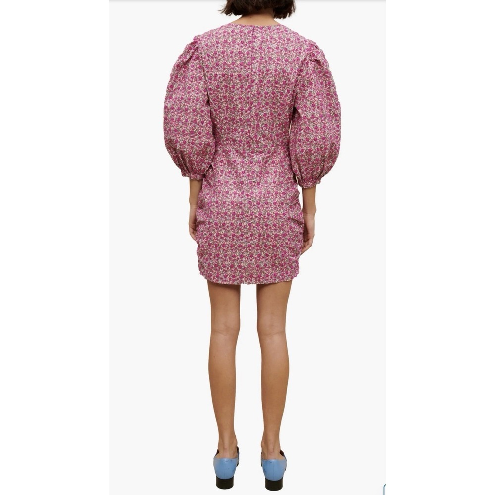 Maje Ryad Floral Puff Sleeve Ruched Mini Dress Fuchsia Pink Cotton Sz 38 US 6 - Picture 11 of 15